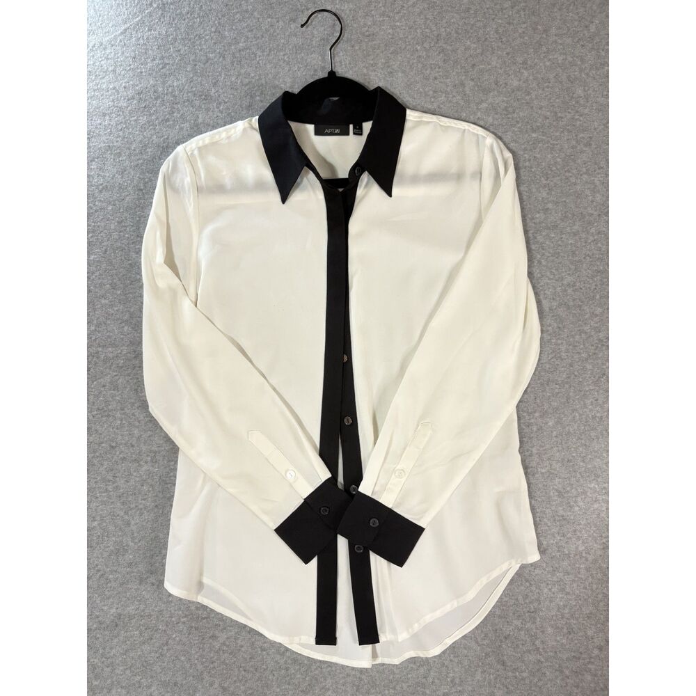 Apt 9 Women’s Small Ivory Black Colorblock Button Down Long Sleeve Blouse